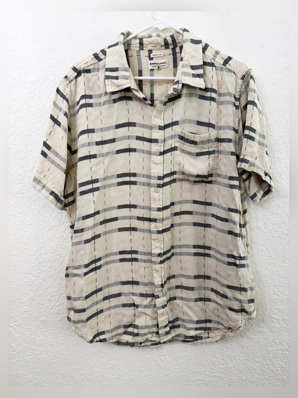 Bridge & Burn Harbor Shirt - Ivory Stripe Linen Blend Size XL
